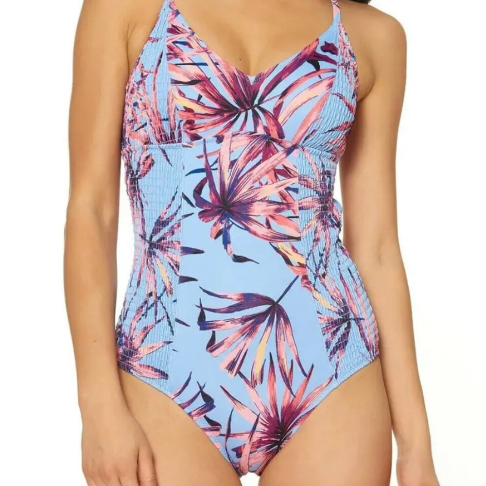 COPY - $98 Jessica Simpson Navy Multi Palm One Piece Swimsuit Small - Picture 3 of 4